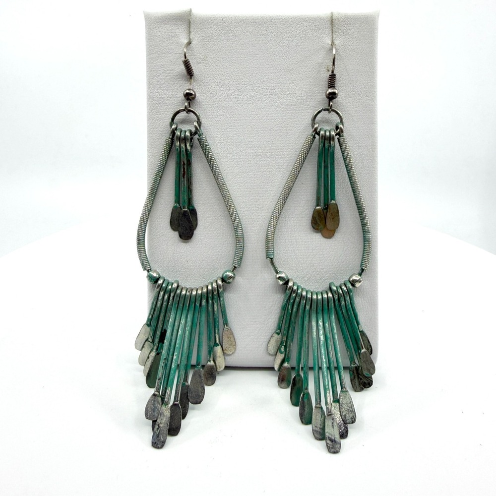 Bohemian Patina Teardrop Dangle Earrings - Statement Fringe Festival Gift